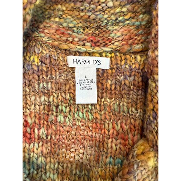 Harold’s Chunky Knit Sweater Jacket Large Autumn Earth Tones Boho Cottagecore - Picture 5 of 7